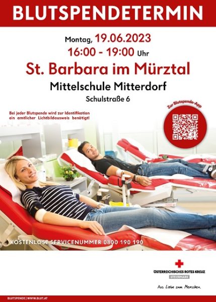 Blutspendetermin in Mitterdorf 19.06.2023